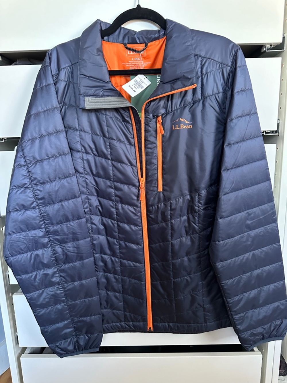 L.L. Bean Men's Navy Packable Puffer Jacket with Orange Trim